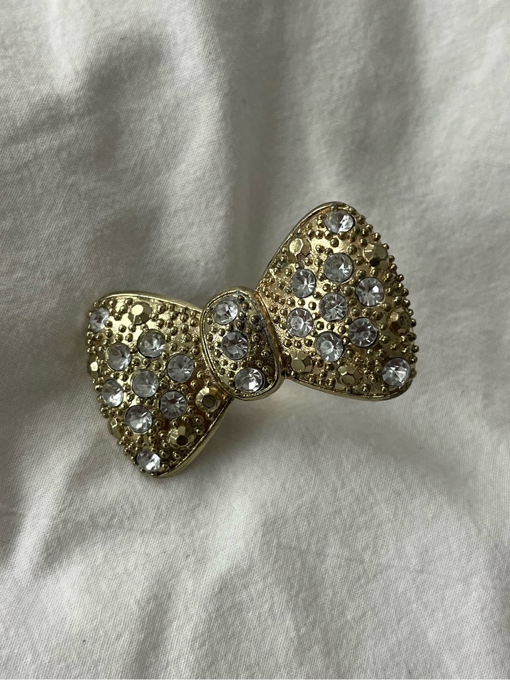 Gold Bow Ring w Rhinestones